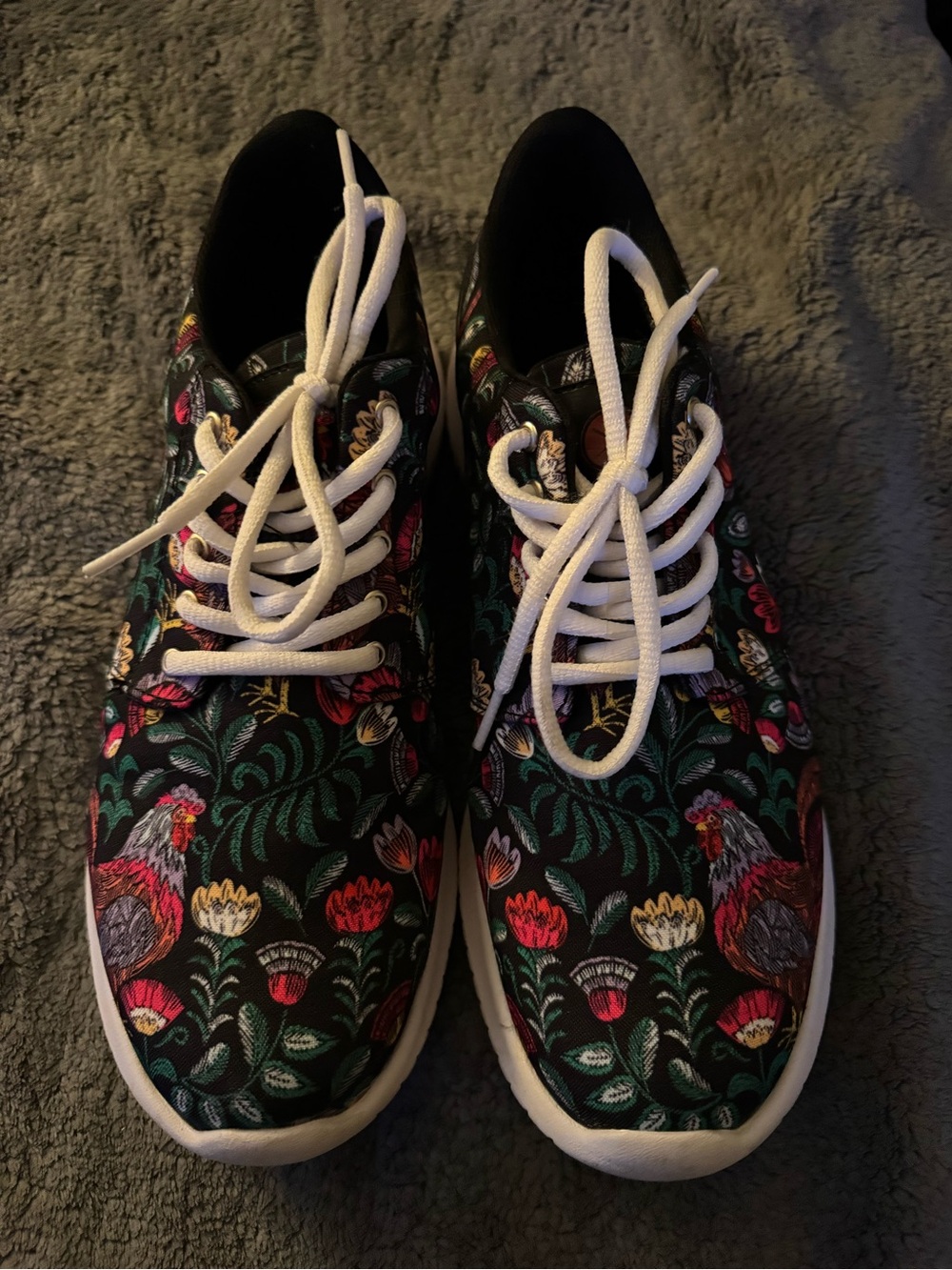 inkkas Black Floral & Rooster Lace-Up Sneakers